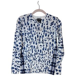 Lord & Taylor Mixed Print Leopard Plaid Sweater Petite M